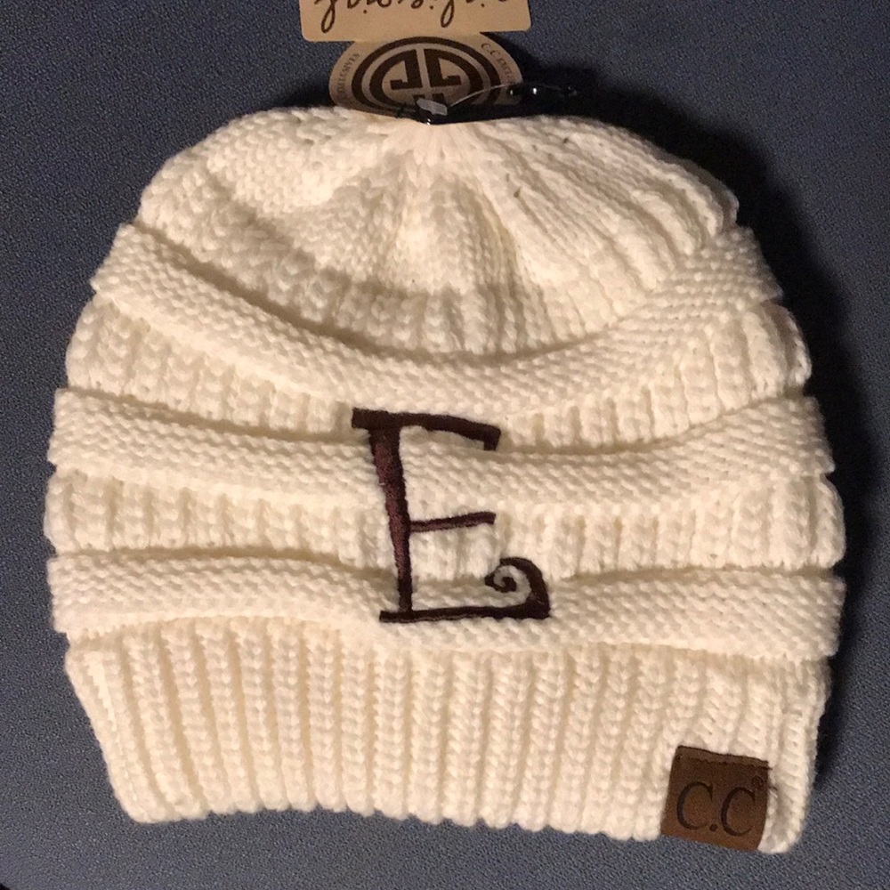 CC White Beanie Hat With Monogram E
